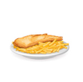 Plato de pescado frito y patatas fritas